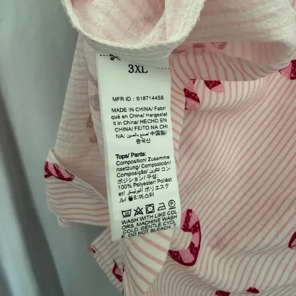 Candy Cane Holiday Pajama Set Women’s Size 3X Christmas Print